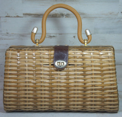 Vintage B.B. Hong Kong Woven Basket Purse Handbag 12x7" Curved Braided Handle | eBay US