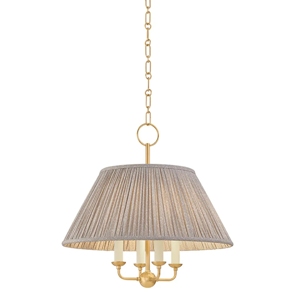 Camille Traditional Beige Ditsy Floral Pleated Shade 4 Light Chandelier | Kathy Kuo Home