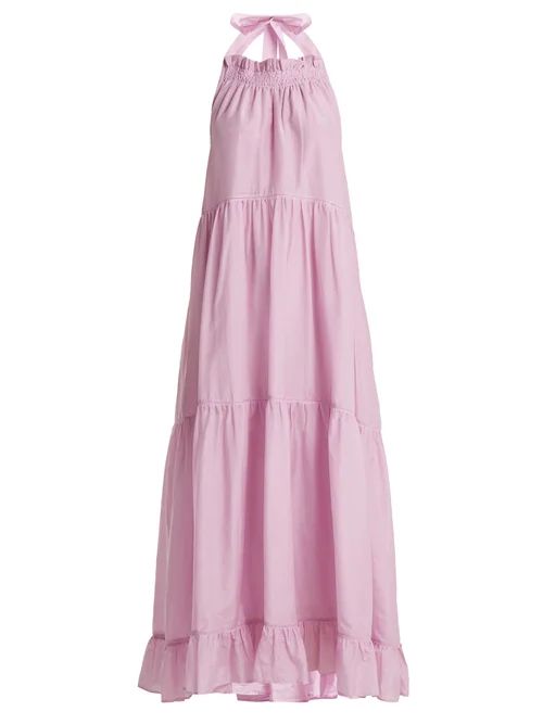 Lee Mathews - Minnie Halterneck Cotton Blend Dress - Womens - Light Pink | Matches (US)