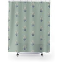 Shower Curtain, Boho Floral Block Print, Lavender Coral Mint Green, Bohemian Home Accents, Flower Pattern Bathroom Decor, Print Bath | Etsy (US)