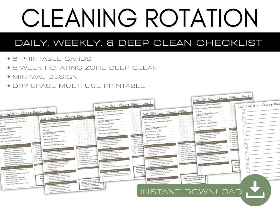 Cleaning Rotation for Stay at Home Mom, Zone Cleaning Rotation Checklist, Cleaning Schedule for H... | Etsy (US)