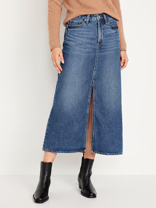 High-Waisted Jean Midi Skirt for Women | Old Navy (US)