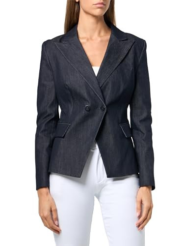 DKNY Women's Two Button Crossover Closure Fitted Denim Blazer, Dark Wash, 6 | Amazon (US)