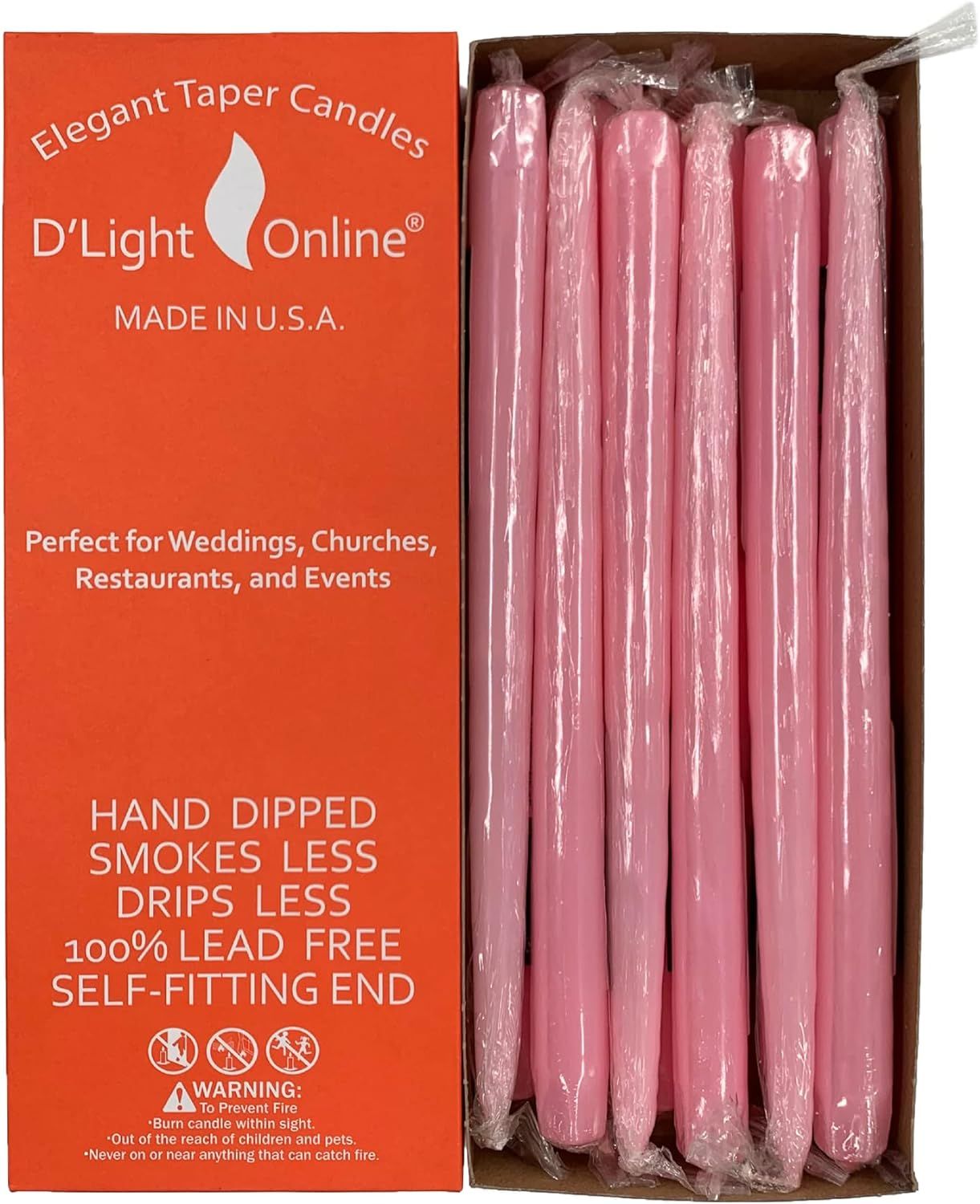 D'light Online Elegant Unscented Pink Taper Premium Quality Candles Hand-Dipped, Dripless and Smo... | Amazon (US)