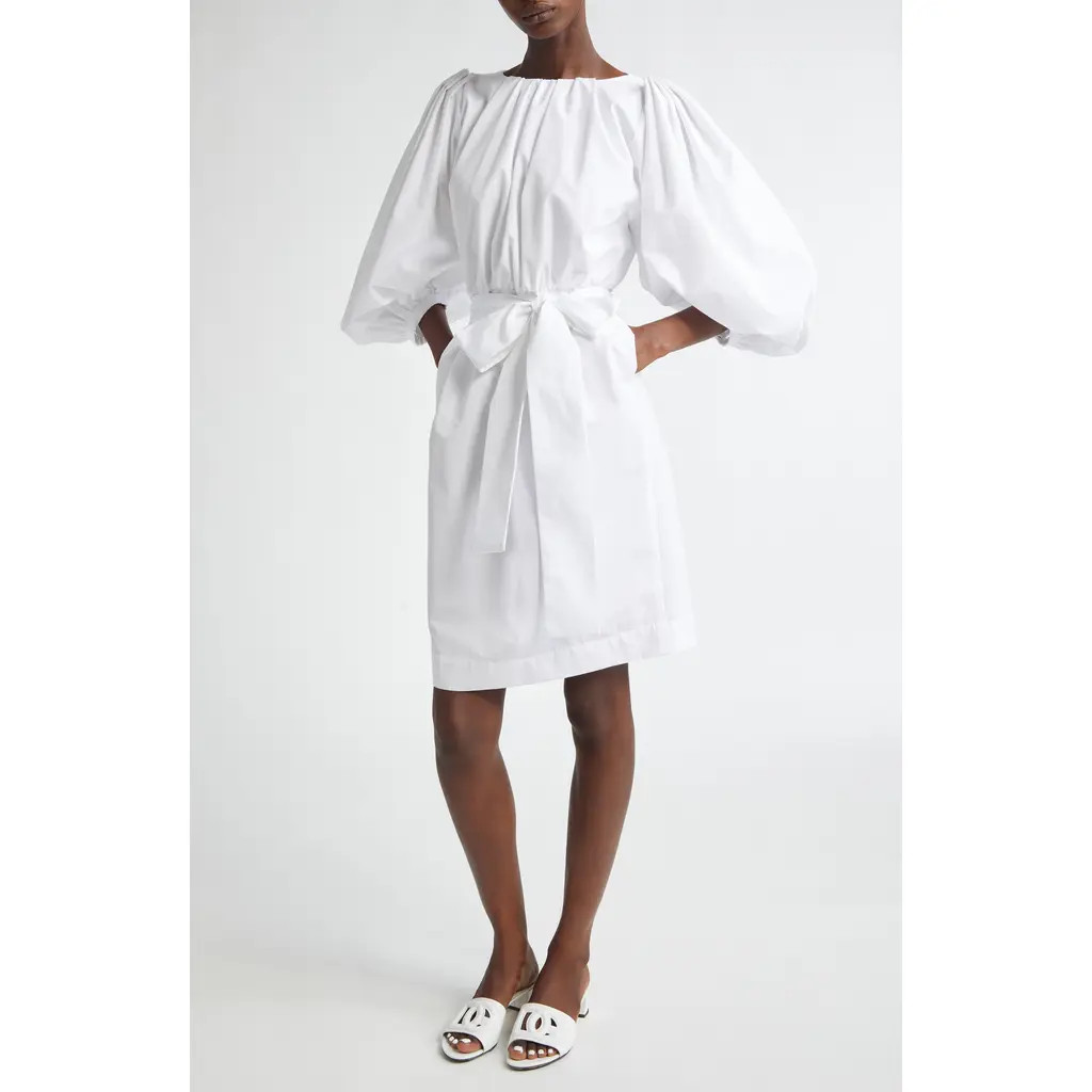 Dolce&Gabbana Puff Sleeve Cotton Poplin Shift Dress in W0800 Bianco Ottico at Nordstrom, Size 0 Us | Nordstrom