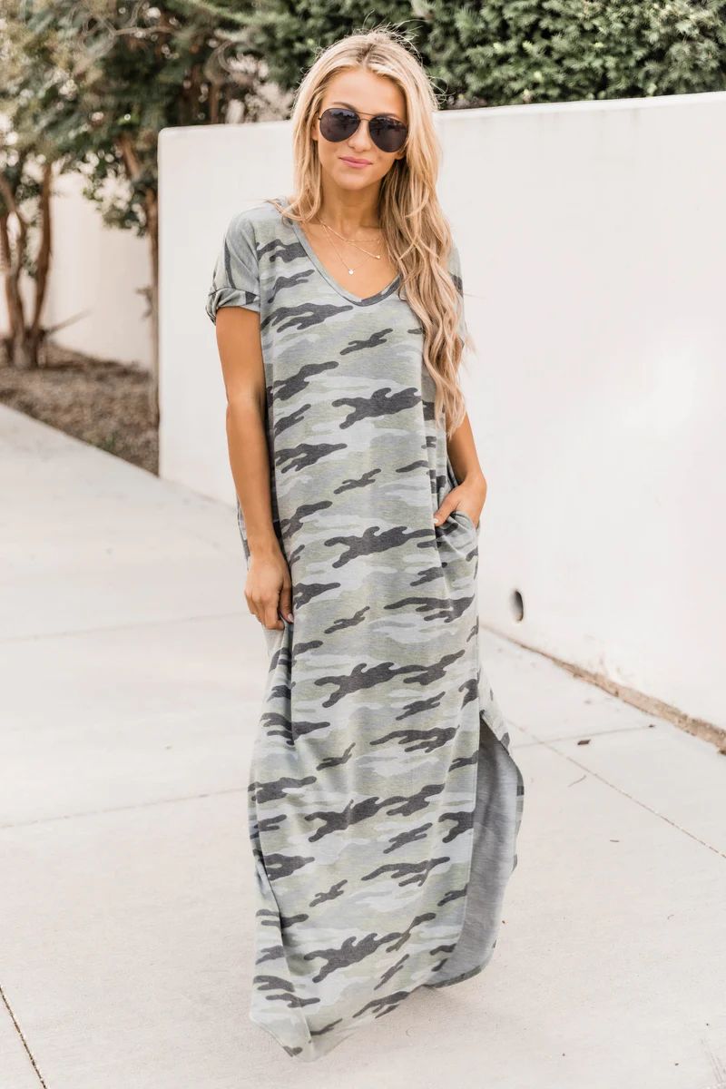 Obviously Yours Camo T-Shirt Maxi | The Pink Lily Boutique