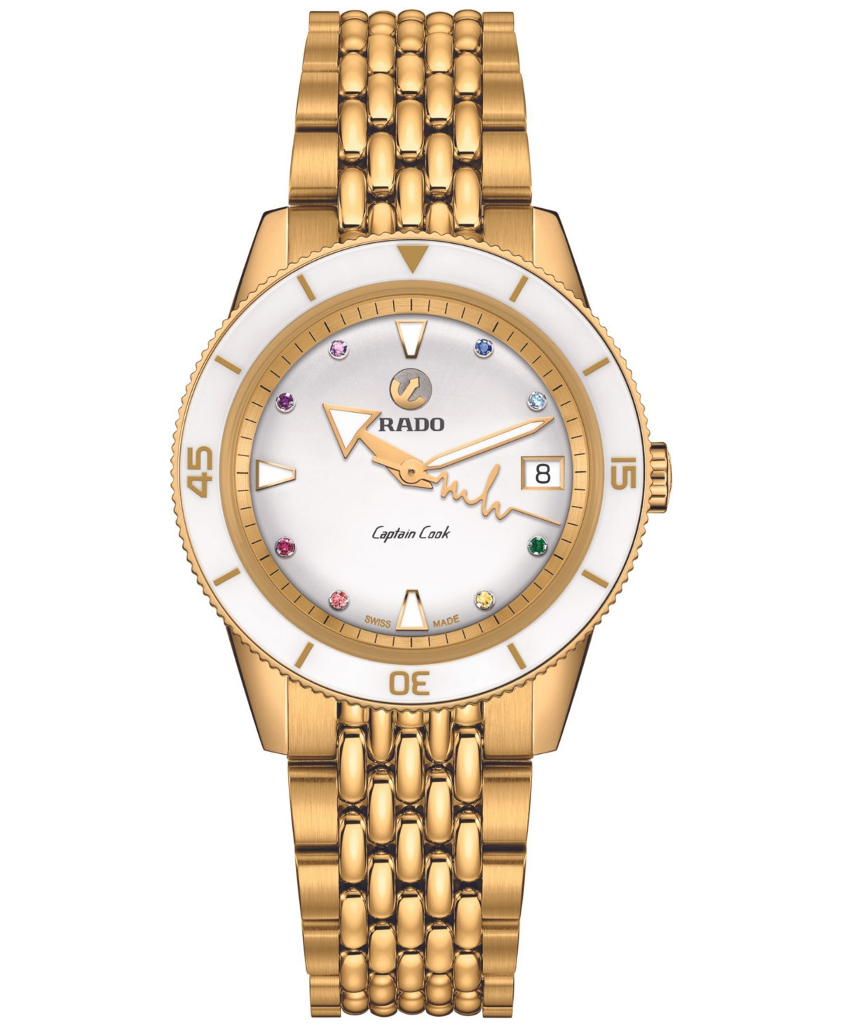 Rado Women's Swiss Automatic Captain Cook x Marina Hoermanseder Heartbeat Gold-Tone Stainless Steel Bracelet Watch 37mm - Gold | Macy's