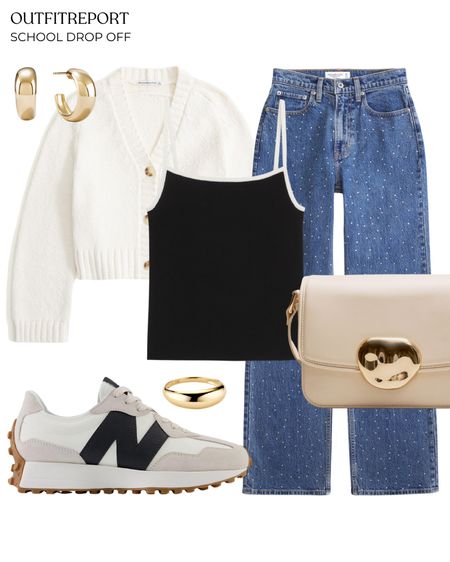 Denim jeans with studs sparkle white cardigan black top new balance sneakers trainers and gold jewellery

#LTKshoes #LTKstyletip #LTKsummer