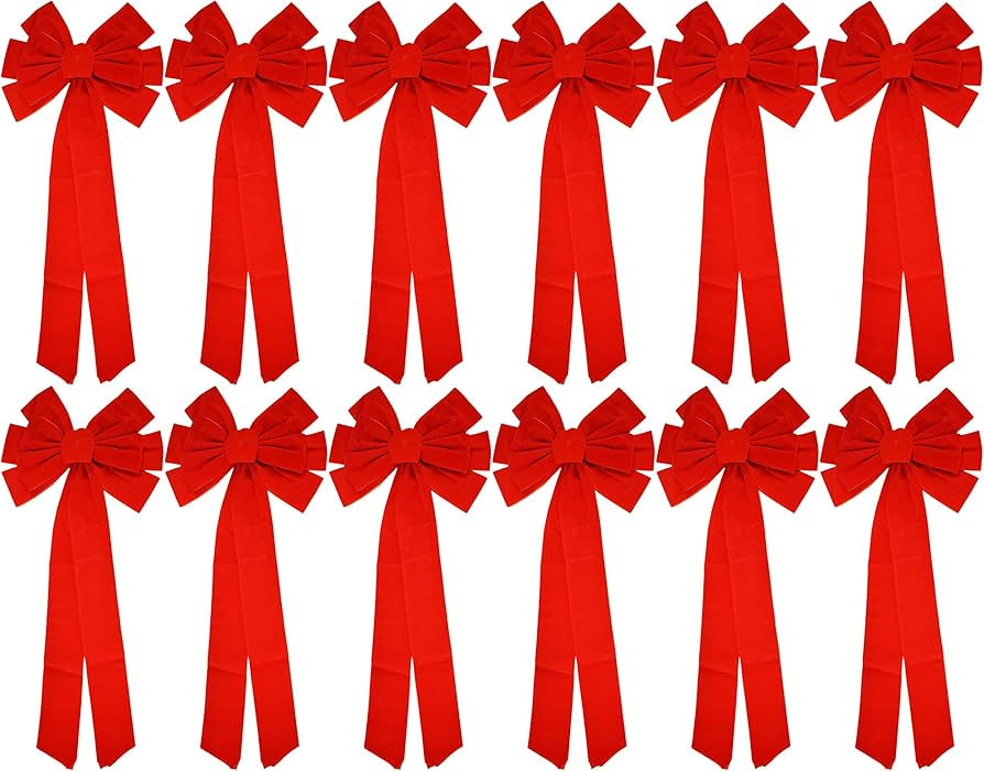 Black Duck Brand Set of 12 Christmas Red Velvet Bows 26" Long 10" Wide 10 Loop Holiday/Christmas Bow | Amazon (US)