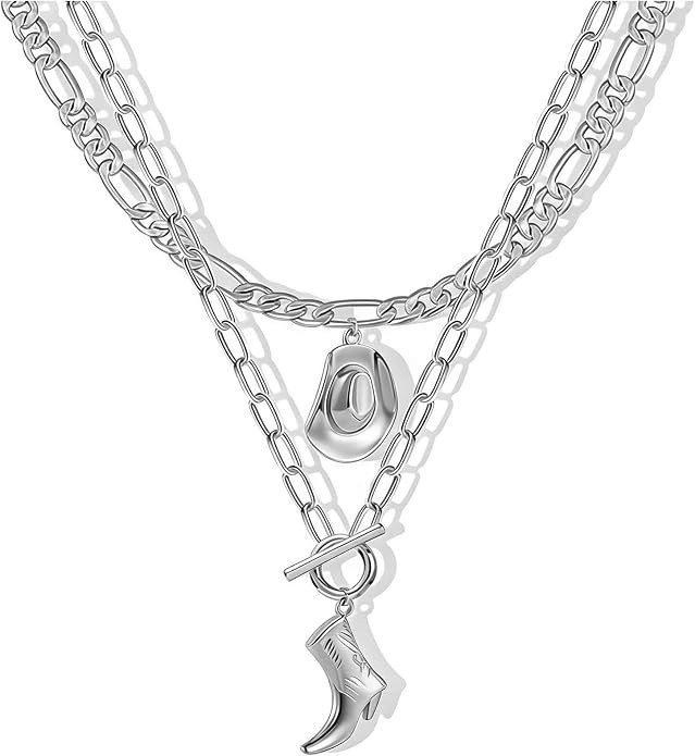 Cowboy Hat Boot Pendant Necklace for Women Layer Dainty Western Cowgirl Hat Boot Charms Chain Nec... | Amazon (US)
