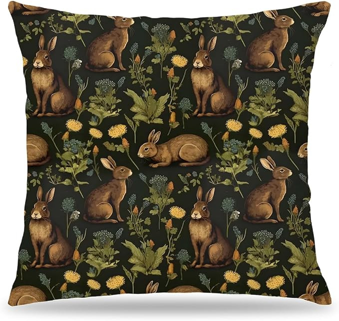 Rustic Rabbit Pillow Covers 18x18 Double-Sided, Vintage Farmhouse Botanical Bunny Pillow Covers, ... | Amazon (US)