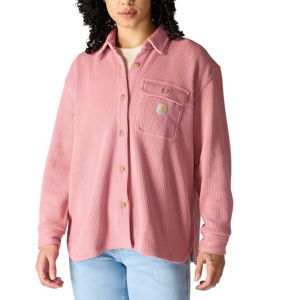 Women's Carhartt Heavyweight Waffle Knit Long Sleeve Shacket Medium Rose Tint | Scheels Sports