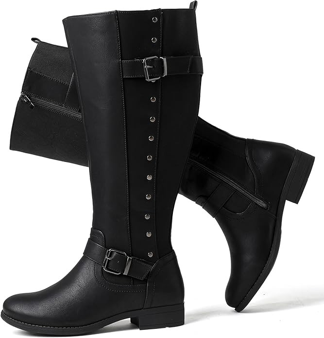 Luoika Women's Extra Wide Calf Knee High Boots, Wide Width Round-Toe Blocked Heel Winter Tall Boo... | Amazon (US)