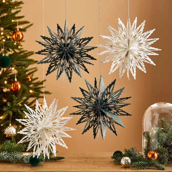 Pack of 4 Snowflake Hanging Decorations | Dunelm (migrated)