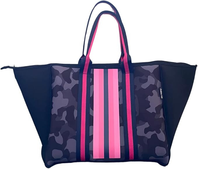 Neoprene Large Tote Bag ZIPPER TOP Black Camo Weekender for Women Travel Beach Pool XLarge Totes ... | Amazon (US)