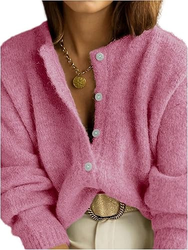 RoseSeek Women's Button Down Cardigan Long Sleeve Open Front Knit Sweater Fall Clothes | Amazon (US)