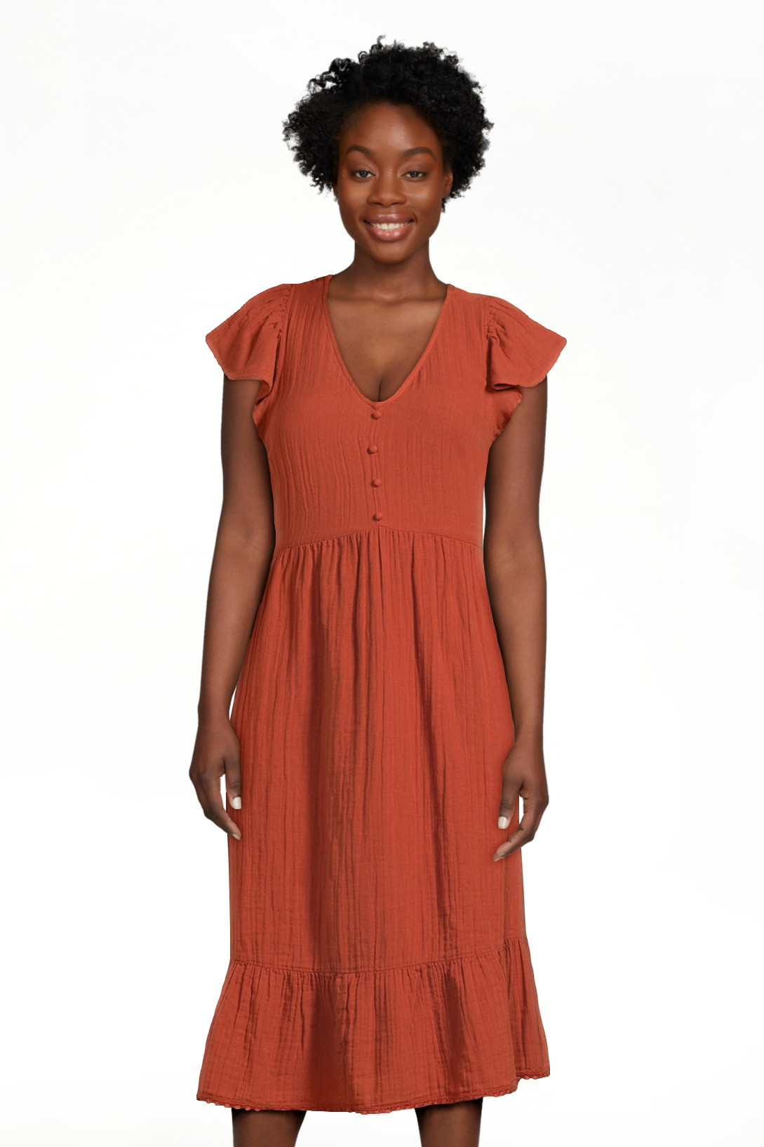 Time and Tru Women's Flutter Sleeve Midi Dress, Sizes XS-XXXL | Walmart (US)