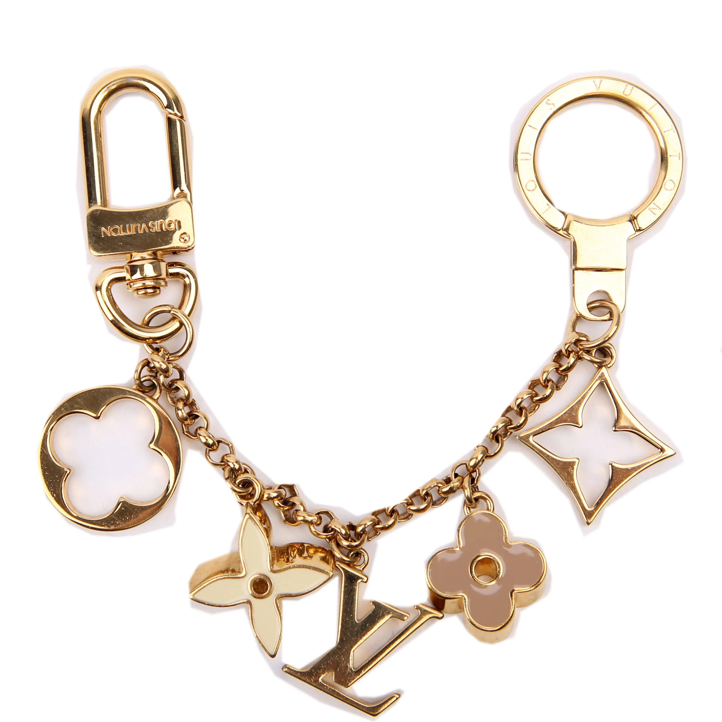 Fleur De Monogram Bag Charm Chain Gold | Keeks Designer Handbags
