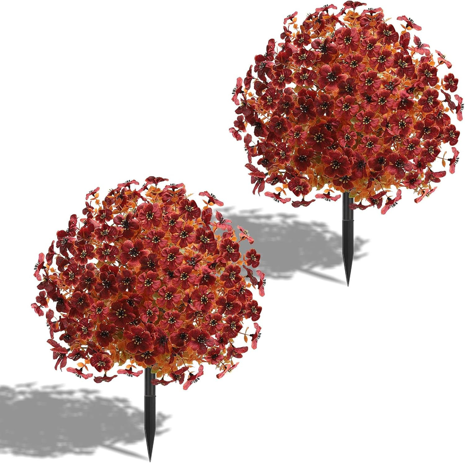 2 Set Fall Artificial Mums Topiary Bushes Ourdoor, UV Resistant Fake Plants with Spike，Fake Boxwood Flowers Ball Trees Faux Shrubs for Front Porch Garden Patio (Coffe-Fall) | Amazon (US)