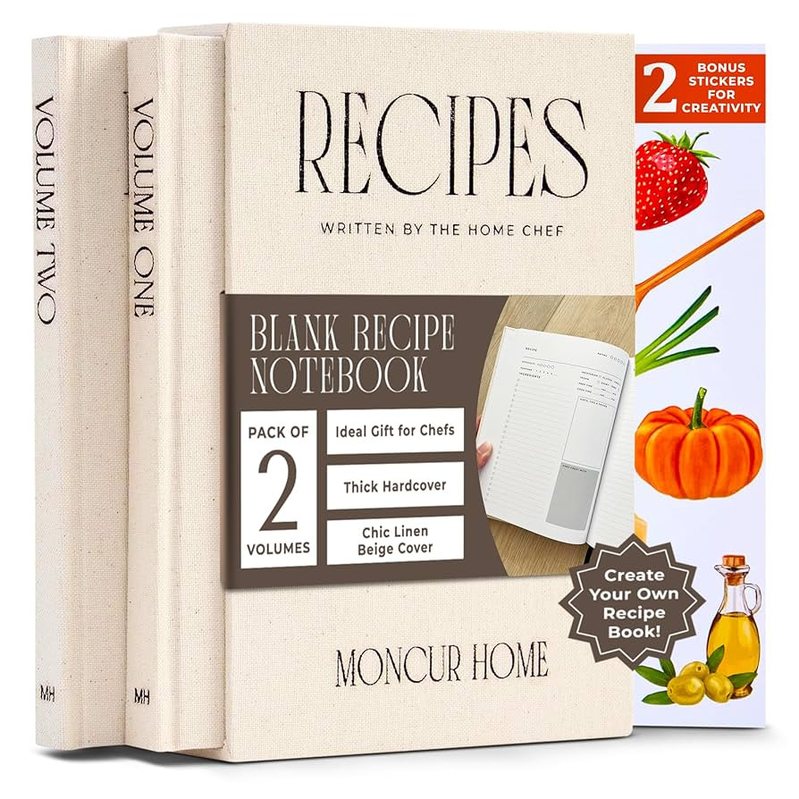 Recipe Book To Write In Your Own Recipes Set of 2 Blank Recipe Book Linen Beige with 2 Sticker Sh... | Amazon (US)