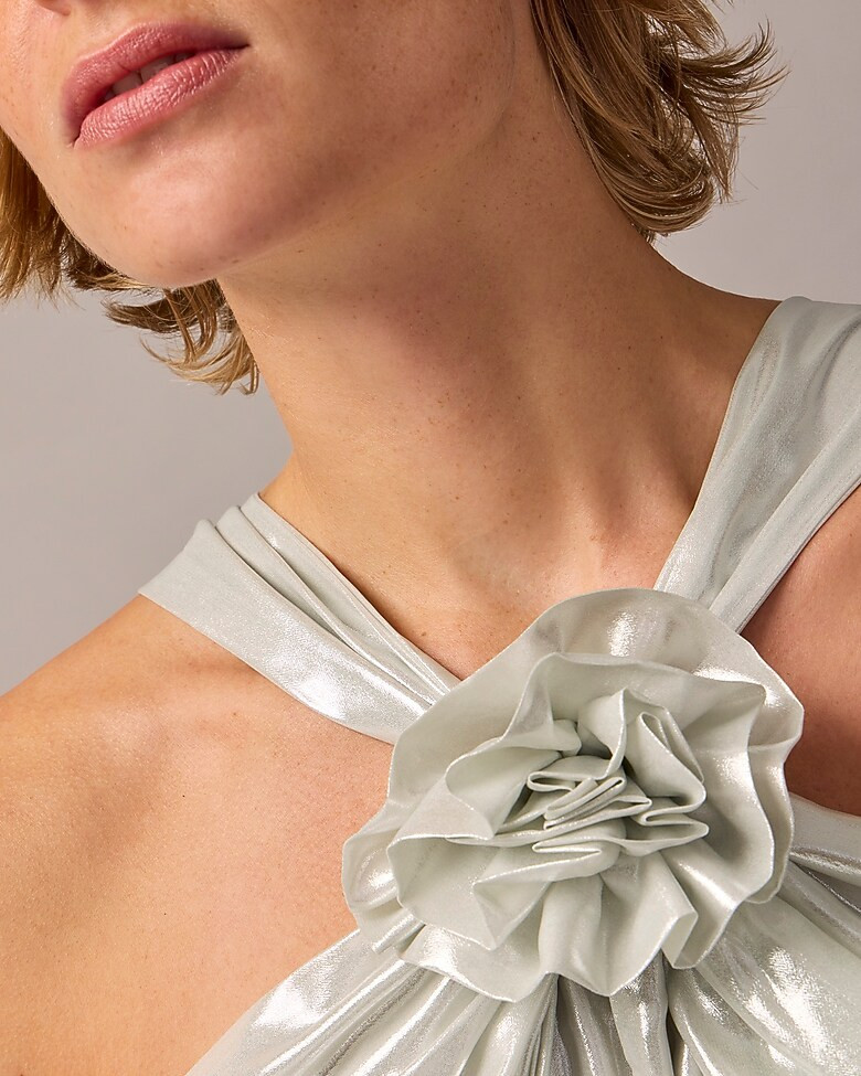 Collection rosette halter top in silver lamé | J. Crew US