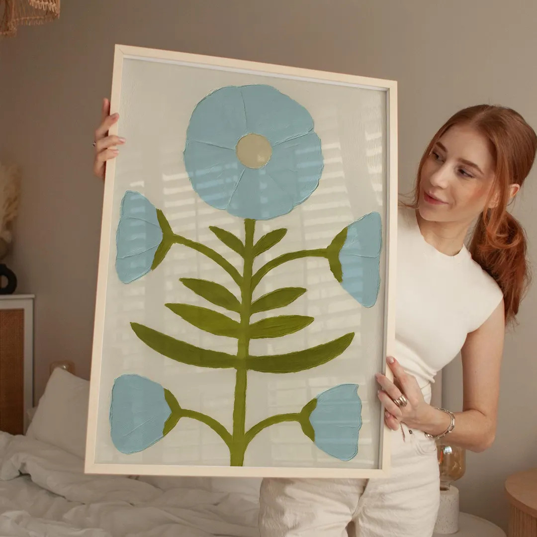 Scandi Blue Floral Art Print, Modern Folk Flower Wall Art, Digital Download Poster for Gallery Wa... | Etsy (US)