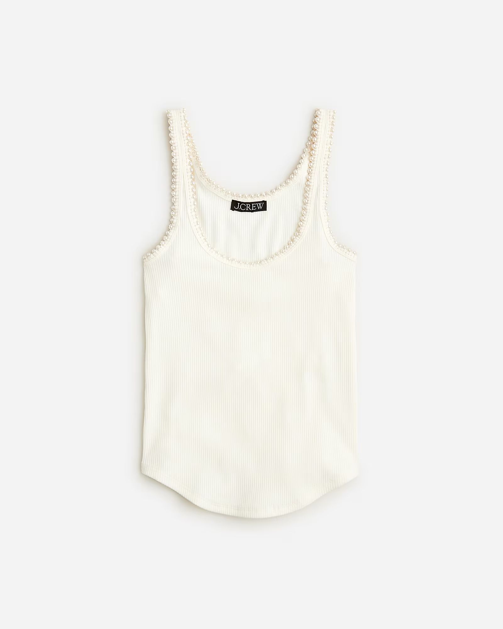 Vintage rib pearl-trim tank top | J. Crew US