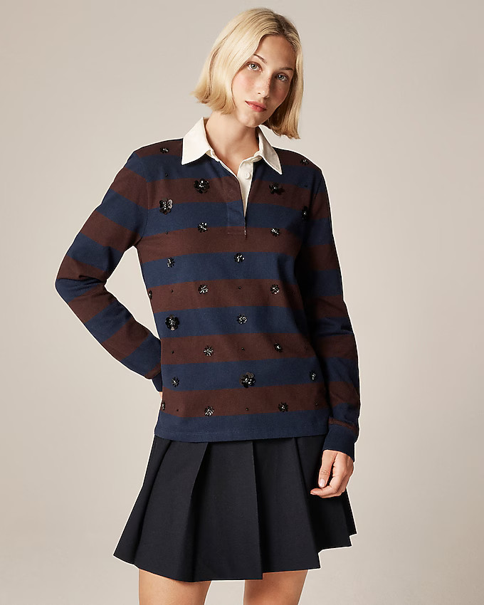 New premium-weight classic rugby shirt with embellishments | J. Crew US