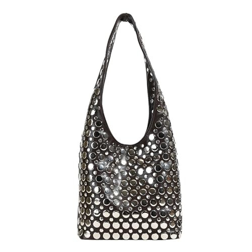 OWGSEE Studded Purses Y2K 90s Hobo Bags Trendy Shoulder Punk Handbag Soft Faux Leather Underarm Satchels Tote Handbag(Coffee) | Amazon (US)