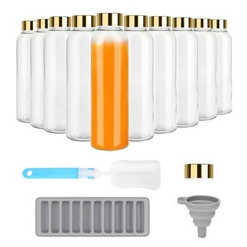 Zukro Glass Water Bottles with Gold Lids 18 oz, Reusable Clear Glass Juice Bottles Stainless Steel Airtight Cap for Juicing, 100% Leak Proof Juice Drinking Jar for Refrigerator, BPA Free, Set of 10 | Amazon (US)
