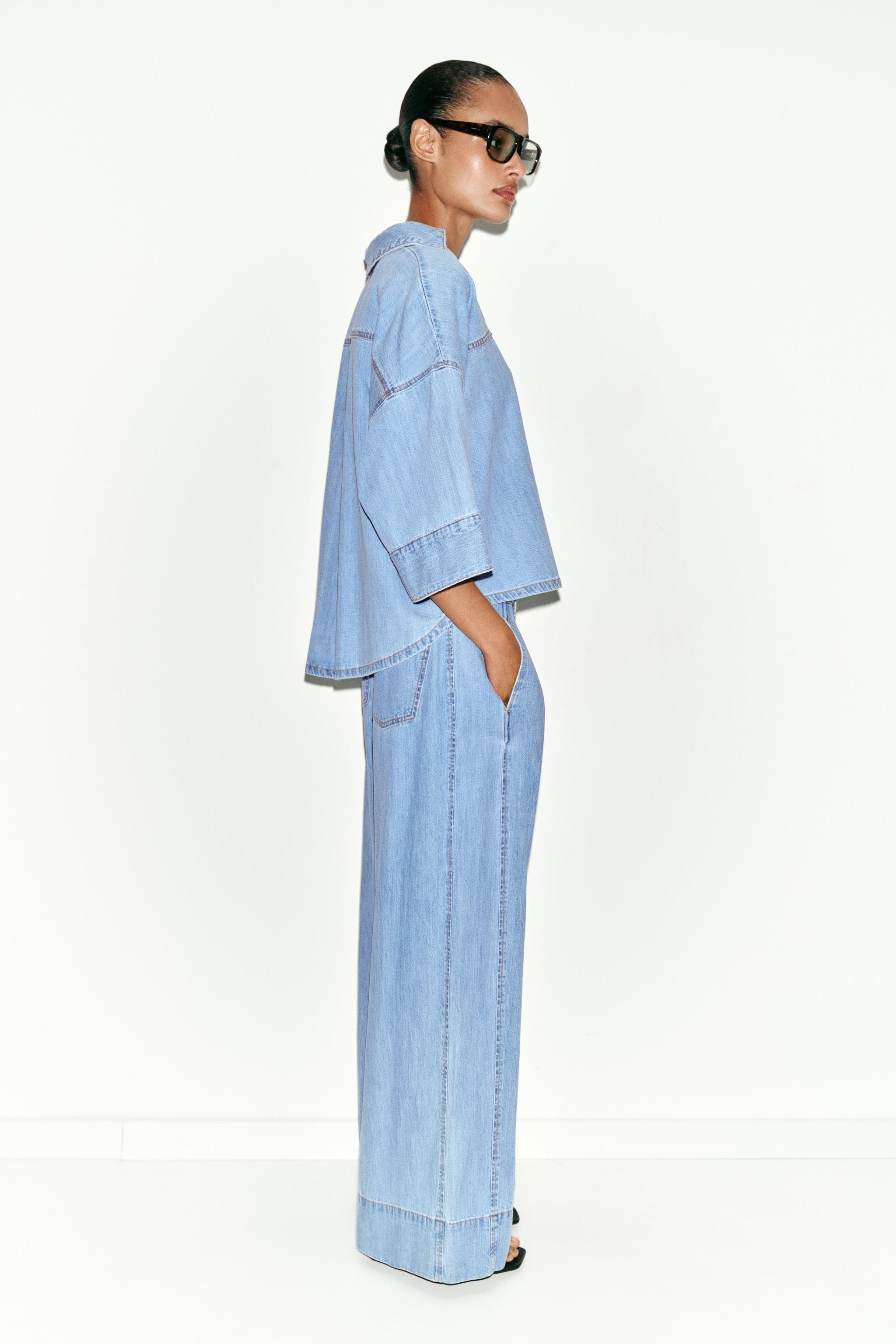 Collared shirt with a v-neck and wide sleeves that fall below the elbow. Featuring an asymmetrica... | Zara UK