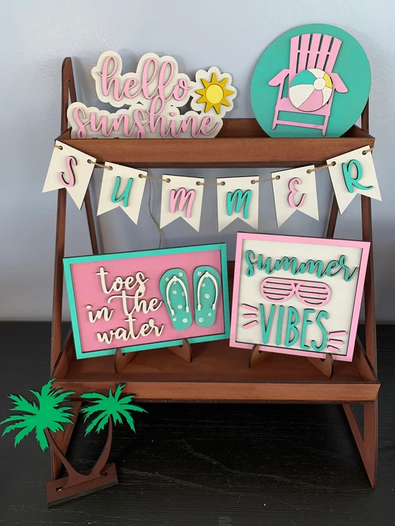 Summer Layered Wood Tiered Tray Sign Set | Etsy (US)