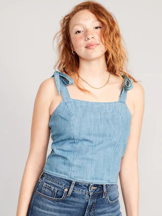 Tie-Shoulder Cropped Jean Corset Cami Top for Women | Old Navy (US)