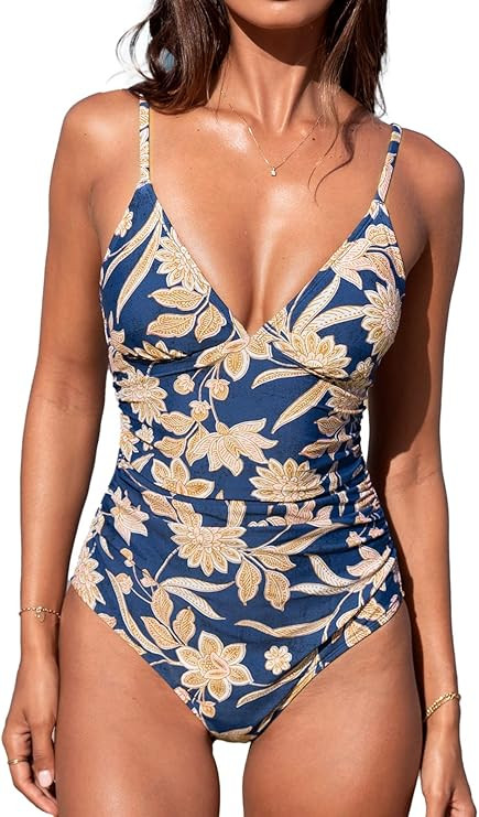 CUPSHE Women's One Piece Swimsuit Tummy Control V Neck Bathing Suits | Amazon (US)