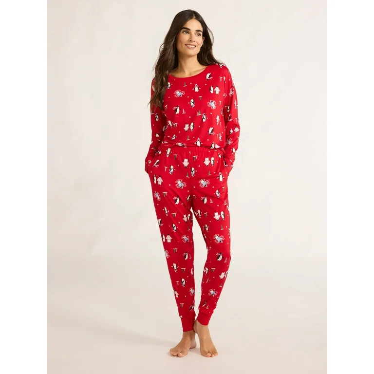 Joyspun Women’s Long Sleeve Tee and Jogger Pants Pajama Set, 2-Piece, Sizes S-3X | Walmart (US)