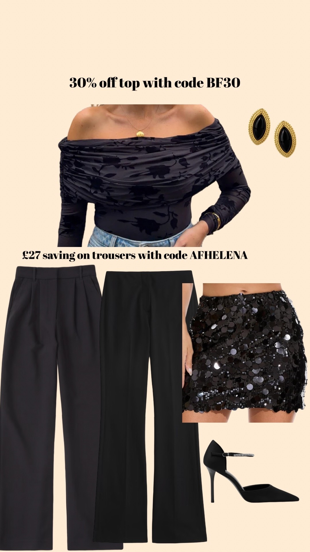 Styling this beaut black top 😍😍 £27 saving on the best black trousers with code AFHELENA 