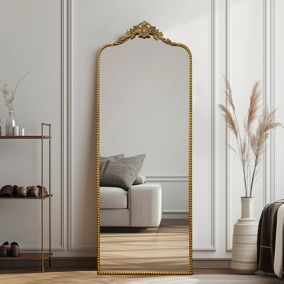 Arched Antique Ornate Full Length Floor Mirror w/Free Standing | Wayfair North America