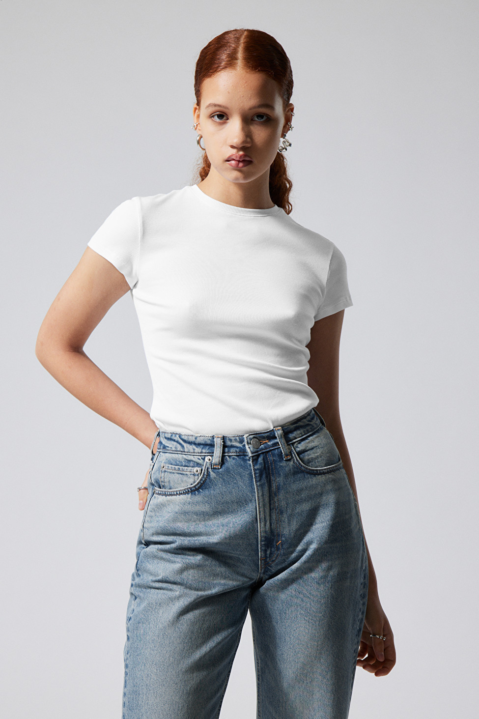 Close Fitted Rib T-Shirt | Weekday