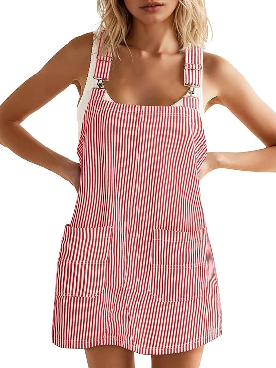 Womens Casual Denim Dress Summer Striped Overalls Romper Adjustable Straps Sleeveless Jean Dresse... | Amazon (US)
