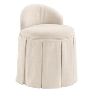 Adleigh Vanity Stool Beige Linen 17.9L x 18.5W x 23.6H Slipcover Skirted | Homesquare
