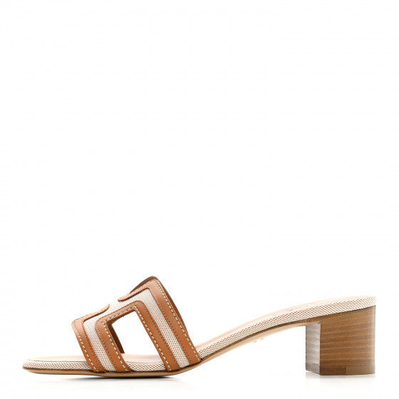 HERMES Calfskin Canvas Oasis Sandals 35 Noisette Beige Dore | FASHIONPHILE (US)