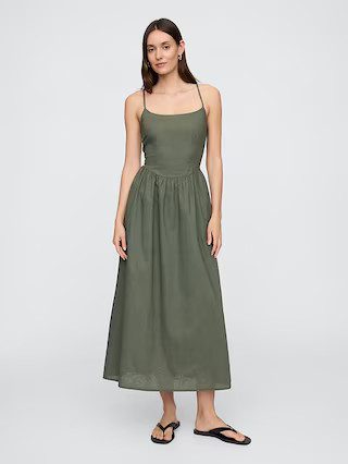 Linen-Blend Dip-Waist Midi Dress | Gap Factory