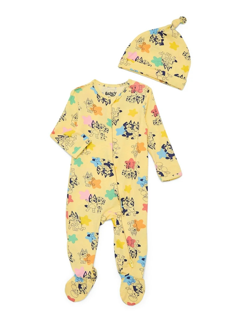 Bluey Baby Boys or Girls Viscose Sleep Footed One-Piece with Hat Set, 2-Piece, Sizes 0M–6/9M | Walmart (US)
