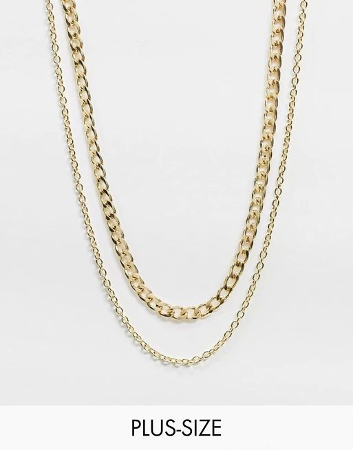 DesignB London Curve Exclusive multipack two single chunky and fine gold necklaces | ASOS (Global)