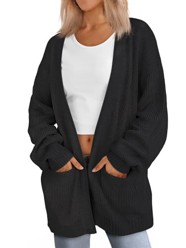 LILLUSORY Womens Oversized Cardigan Sweaters 2024 Long Trendy Fall Chunky Fashion Cardigans Knit Outfits Winter Clothes Black | Amazon (US)