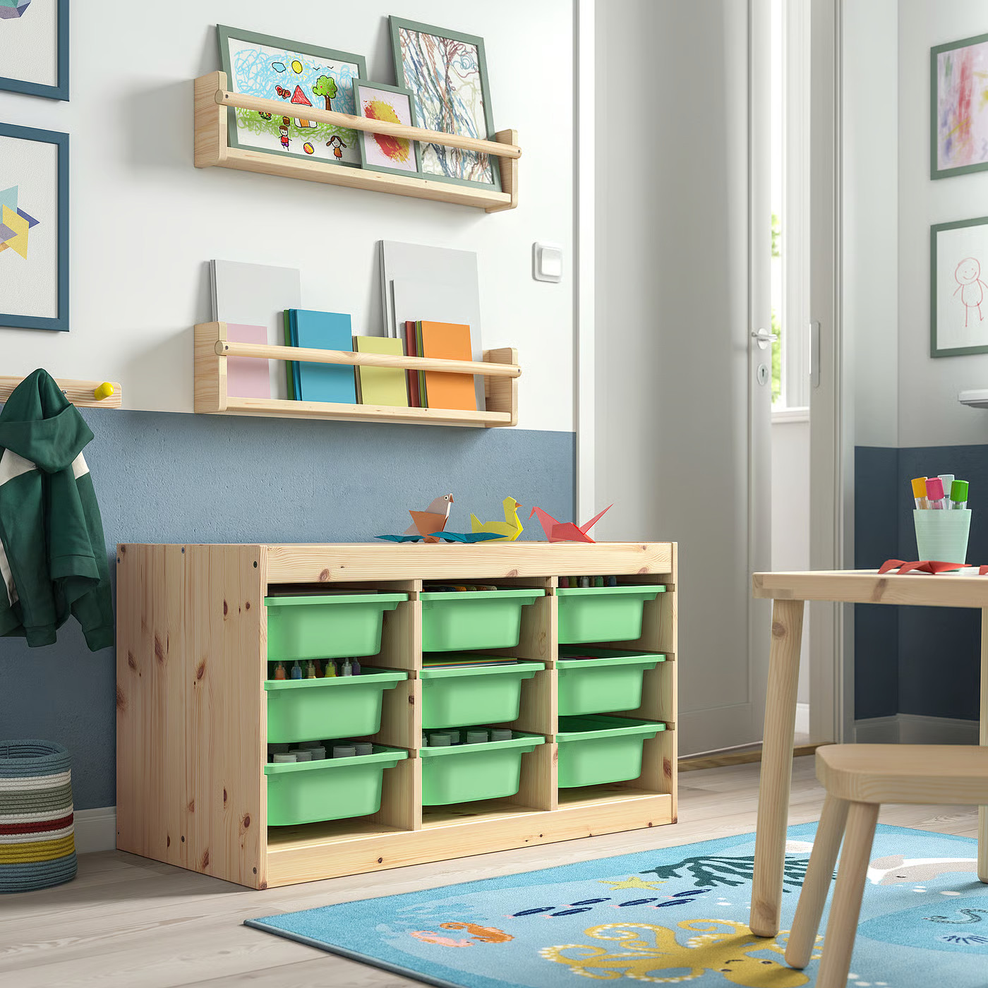 IKEA TROFAST storage combination with boxes, light white stained pine/light green, 36 5/8x17 3/8x20 1/2 | IKEA US