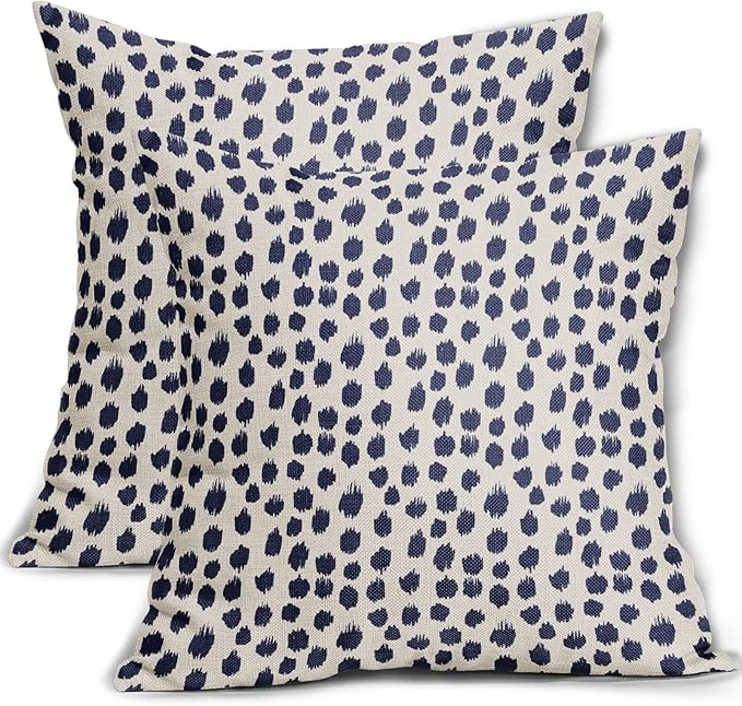 Navy Blue Cream Pillow Covers 18x18 Set of 2 Polka Dot Throw Pillows Outdoor Boho Design Brush St... | Amazon (US)