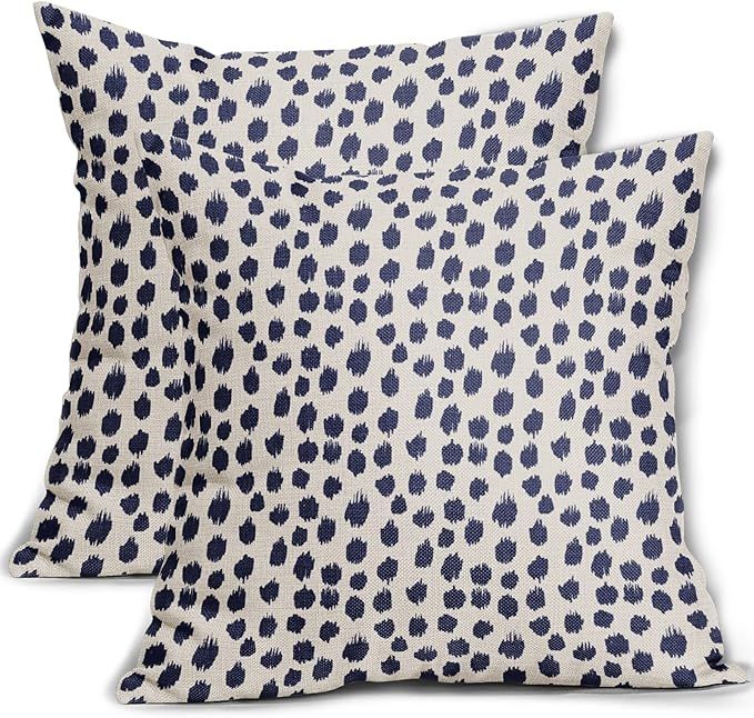 Navy Blue Cream Pillow Covers 18x18 Set of 2 Polka Dot Throw Pillows Outdoor Boho Design Brush St... | Amazon (US)