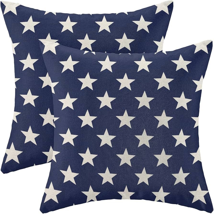 4th of July Decorations Pillow Covers 18x18 Inch Set of 2, Independence Day Patriotic Navy Blue S... | Amazon (US)