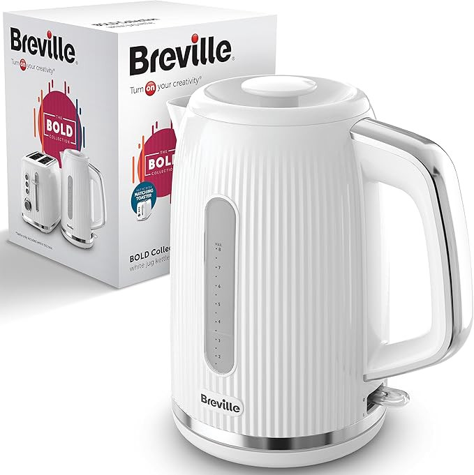 Breville Bold White Electric Kettle | 1.7L | 3kW Fast Boil | White & Silver Chrome [VKT257] | Amazon (UK)